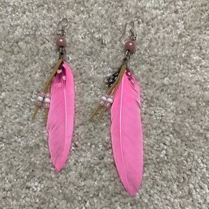 Pink Feather Dangle Earrings